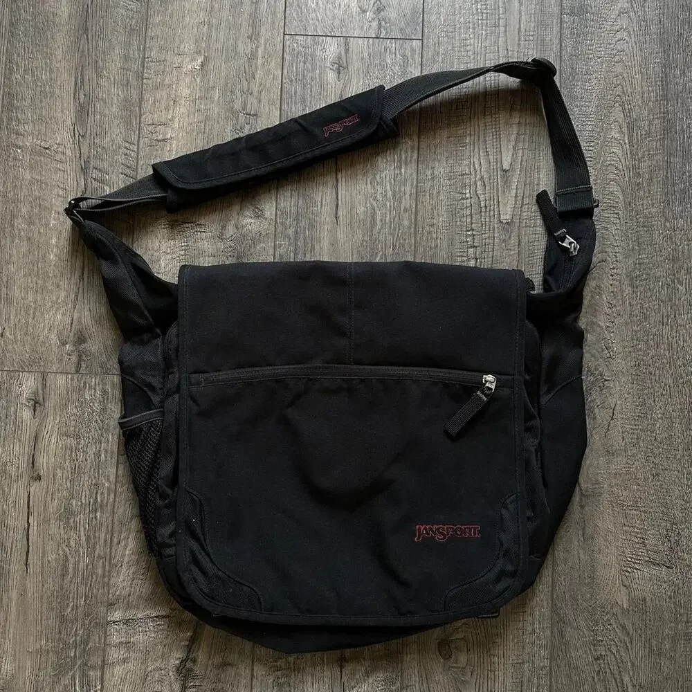 Vintage Y2K Skater Black JanSport Single One Strap Messenger Side Body Backpack